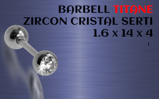 Barbell 1.6 x 14 x 4 - Titane - zircon serti