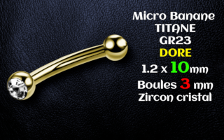 Banana titane dore 1.2x10x3 - double zircon cristal