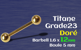 Barbell TITANE GOLD 1.6 x 12 - boule 5 mm