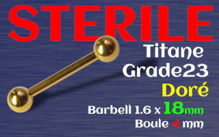 Barbell titane Dore 1.6 x 18 - boule 4 mm - STERILE
