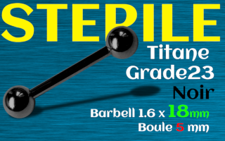 Barbell Titane Noir STERILE 1.6 x 18 - boule 5 mm