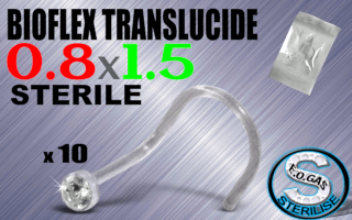 nose studs 0.8 - zircon 1.5 mm cristal - bioflex translucide - STERILE