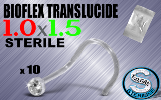 nose studs 1.0 - zircon 1.5 mm cristal - bioflex translucide - STERILE