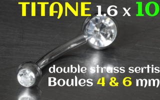 Banane titane 1.6x10 double strass - boule 4 et 6 mm