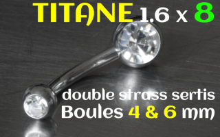 Banane titane 1.6x8 double strass - boule 4 et 6 mm