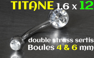 Banane titane 1.6x12 double strass - boule 4 et 6 mm