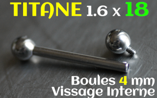 Barbell titane 1.6x18 boule 4 mm - vissage interne