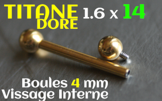 Barbell titane Dore 1.6x14 boule 4 mm - vissage interne
