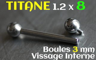 Barbell Titane 1.2 x 8 - Boules 3 mm - vissage interne