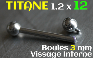 Barbell Titane 1.2 x 12 - Boules 3 mm - vissage interne