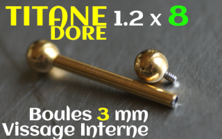 Barbell Titane Dore 1.2 x 8 - Boules 3 mm - vissage interne