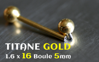 Barbell Titane Dore 1.6 x 16 - Boules 5 mm - vissage interne