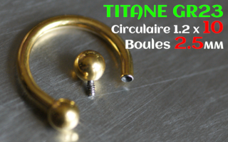 Circulaire 1.2 x 10 - boules 2.5 mm - Titane dore - vissage interne