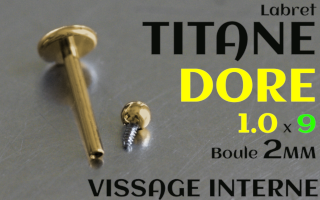 Labret Titane Dore 1.0 x 9 - boule 2 mm