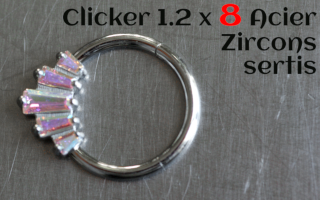 Clicker Acier 1.2 x 8 zircons sertis
