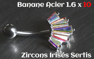 Banane Acier 1.6 x 10 - zircons irises sertis