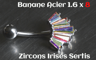 Banane Acier 1.6 x 8 - zircons irises sertis