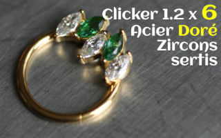 Clicker Acier Dore 1.2 x 6 zircons sertis