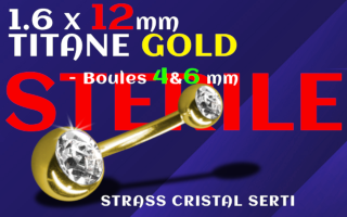 Bananes Titane Dore 1.6 x 12 - boule 4 et 6 mm - STERILE