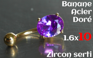 Banane Acier dore 1.6x10 - zircon serti
