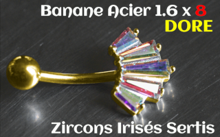 Banane Acier Dore 1.6 X 8 - zircons irises sertis