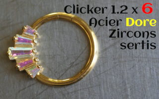 Clicker Acier Dore 1.2 X 6 - zircons irises sertis