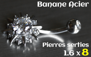 Banane Acier 1.6 x 8 - zircons sertis