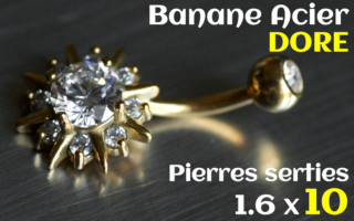 Banane Acier Dore 1.6 x 10 - zircons sertis