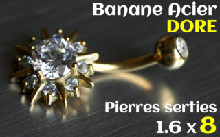 Banane Acier Dore 1.6 x 8 - zircons sertis