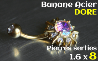 Banane Acier Dore 1.6 x 8 - zircons sertis