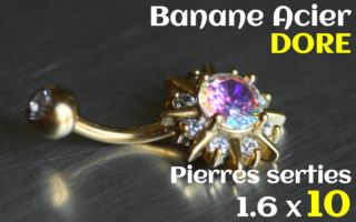 Banane Acier Dore 1.6 x 10 - zircons sertis