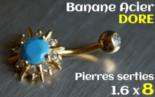 Banane Acier Dore 1.6 x 8 - zircons sertis