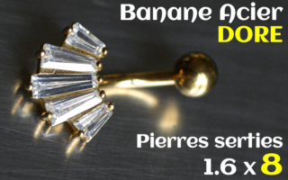 Banane Acier Dore 1.6 x 8 - zircons sertis