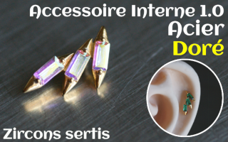 Accessoire pour tige insersée 1.2 - vissage 1.0 - Acier dore- zircons sertis