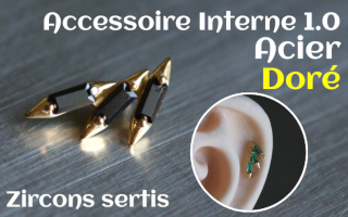 Accessoire pour tige insersée 1.2 - vissage 1.0 - Acier dore- zircons sertis