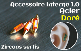 Accessoire pour tige insersée 1.2 - vissage 1.0 - Acier dore- zircons sertis