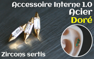 Accessoire pour tige insersée 1.2 - vissage 1.0 - Acier dore- zircons sertis