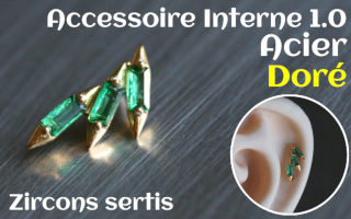 Accessoire pour tige insersée 1.2 - vissage 1.0 - Acier dore- zircons sertis