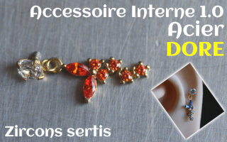 Accessoire pour tige insersée 1.2 - vissage 1.0 - Acier Dore-pendentif- zircons sertis