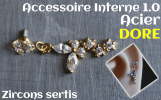 Accessoire pour tige insersée 1.2 - vissage 1.0 - Acier Dore-pendentif- zircons sertis