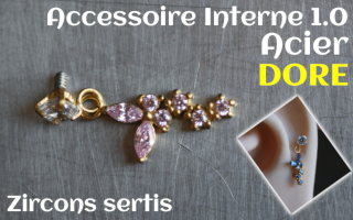 Accessoire pour tige insersée 1.2 - vissage 1.0 - Acier Dore-pendentif- zircons sertis
