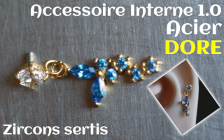 Accessoire pour tige insersée 1.2 - vissage 1.0 - Acier Dore-pendentif- zircons sertis