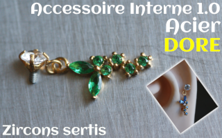 Accessoire pour tige insersée 1.2 - vissage 1.0 - Acier Dore-pendentif- zircons sertis