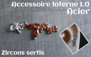 Accessoire pour tige insersée 1.2 - vissage 1.0 - Acier -pendentif- zircons sertis