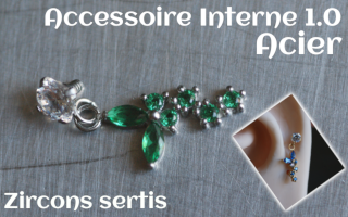 Accessoire pour tige insersée 1.2 - vissage 1.0 - Acier -pendentif- zircons sertis