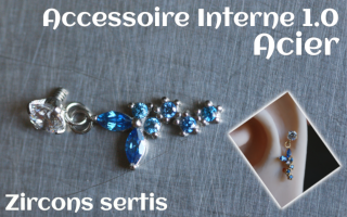 Accessoire pour tige insersée 1.2 - vissage 1.0 - Acier -pendentif- zircons sertis