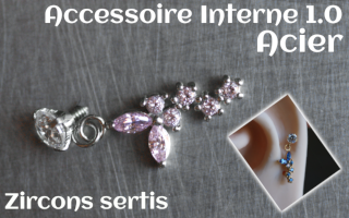 Accessoire pour tige insersée 1.2 - vissage 1.0 - Acier -pendentif- zircons sertis