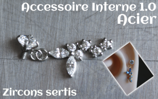 Accessoire pour tige insersée 1.2 - vissage 1.0 - Acier -pendentif- zircons sertis