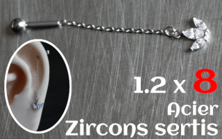 Microbell chaine acier - 1.2 x 8 - zircons sertis
