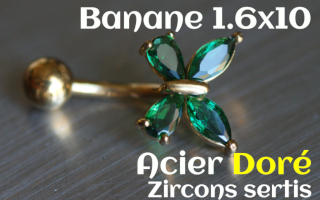 Bananes Acier 1.6 x 10 - Acier Doré - zircon sertis
